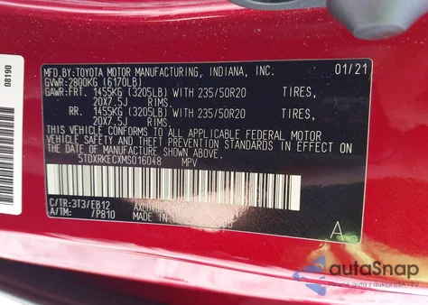 2021 Toyota Sienna Xse из США, поврежденный, VIN 5TDXRKECXMS016048